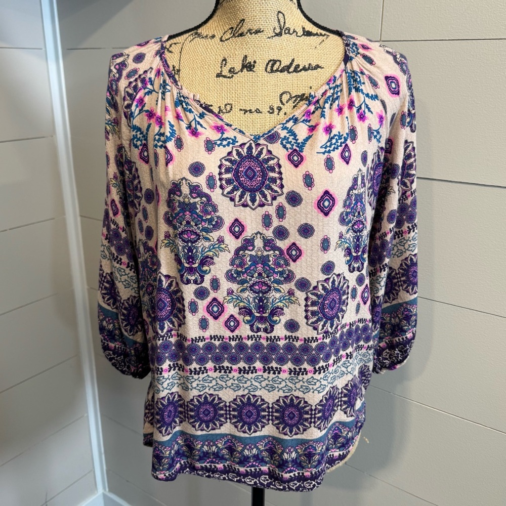 Verse Boho Print Tunic Top Blouse - Large